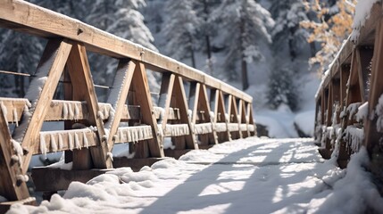 Close up of a snowy Bridge in the Mountains. Beautiful natural Background