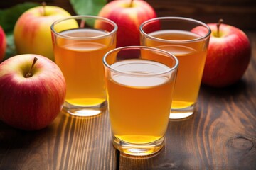 three glasses of apple cider vinegar with a random arrangement