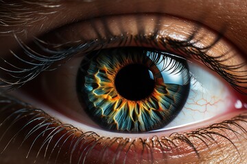 a closeup shoot to blue eyes. reflection at eyeball is clear. optics salon