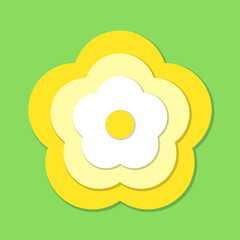 Stylized yellow paper flower on green background. Vector flat illustration. Best for web, print, logo creating and branding design.