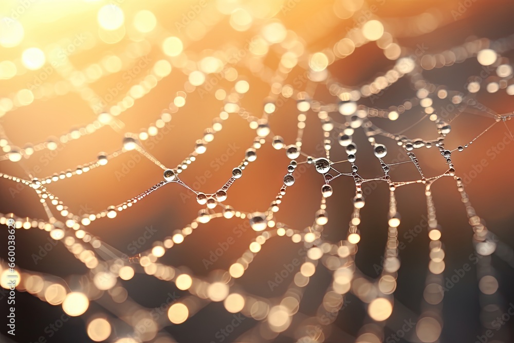 Aufkleber a close up of a spider web with water drops on it. generative ai