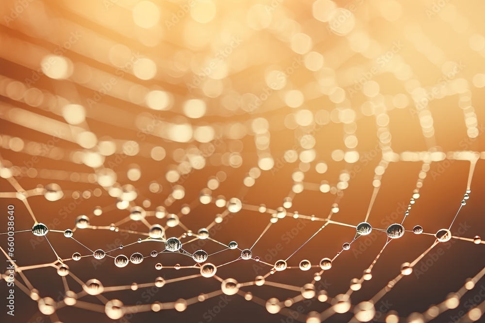 Poster a close up of a spider web with water drops on it. generative ai