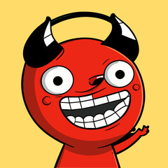 Cute red devil cartoon character is smiling.