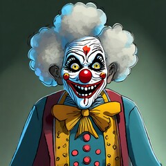 Eine ältere Frau ist als gruseliger Clown verkleidet 