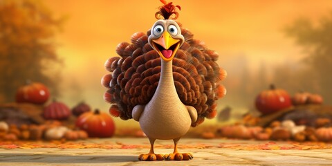 Thanksgiving turkey character cartoon  - obrazy, fototapety, plakaty