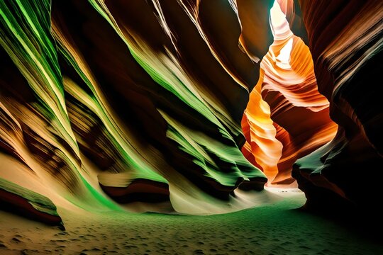 Wer Antelope Canyon Rockn  with green background.