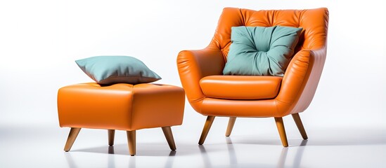Armchair and pouf isolated with clipping path on white background
