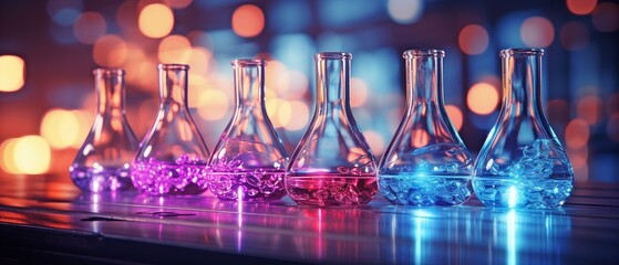 Bulb for the chemical sector with a test tube background in blue and magenta,. - obrazy, fototapety, plakaty