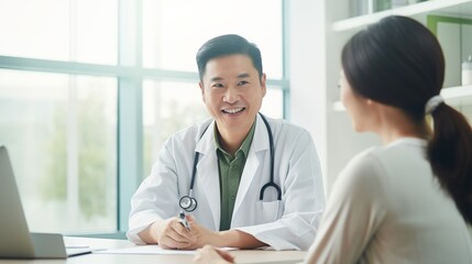 patient consult with doctor in uniform in hospital