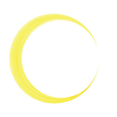 Hand-drawn watercolor illustration. Watercolor brush stroke. Round shaped frame. Yellow color. Vector element for any design work.