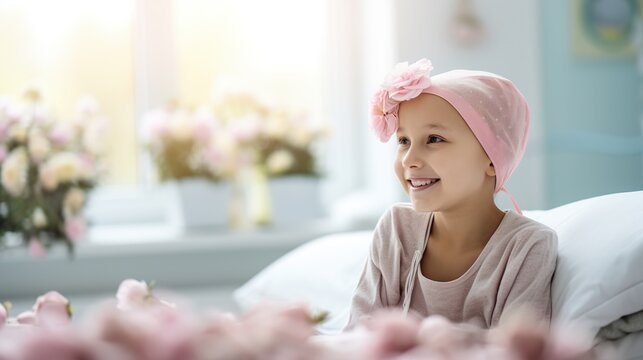 Portrait of the girl patient after chemotherapy&nbsp;girl fighting cancer wearing head scarf&nbsp;Childhood cancer awareness