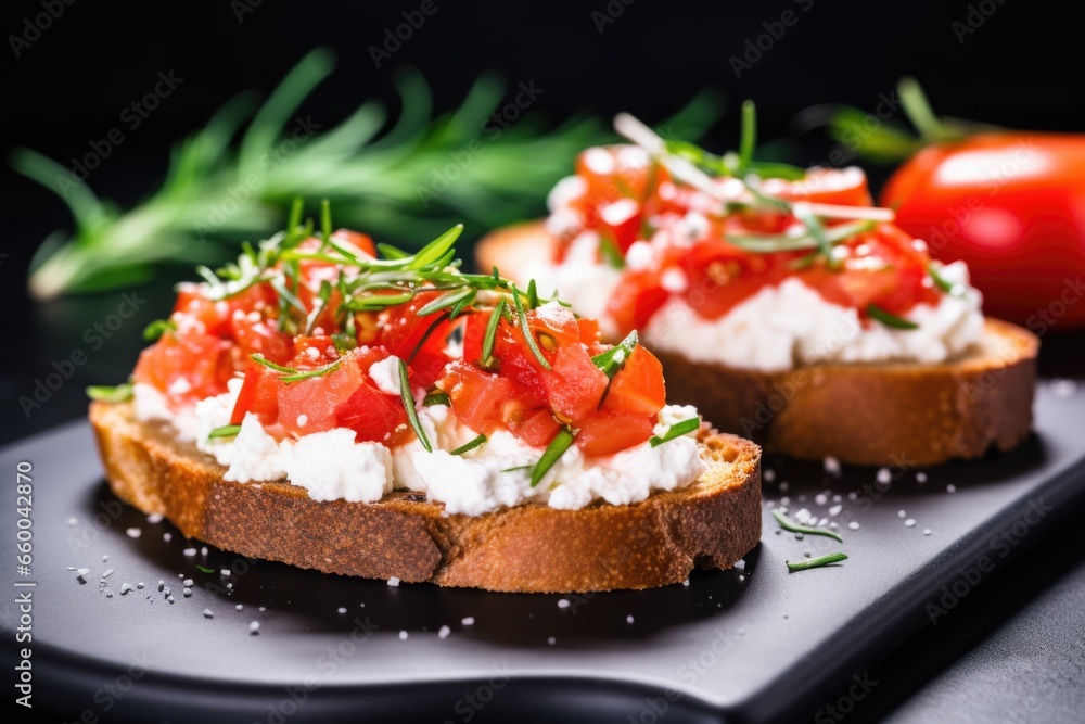 Canvas Prints bruschetta with ricotta served with a rosemary sprig on top