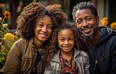 Fototapeta premium a family sitting on the stairs of a front porch, including a mother, father, and daughter.
