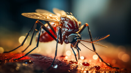 Intriguing close-up of mosquito on human skin.