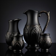 Fine black vases embroidered elegantly for decoration and luxury