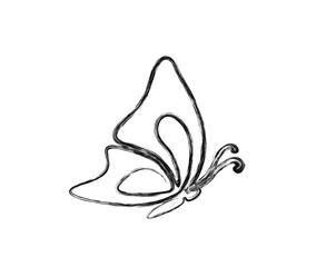 Minimal Butterfly illustration. Simple butterfly draw in stylized ink brush drawing vector design.