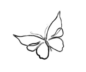 Minimal Butterfly illustration. Simple butterfly draw in stylized ink brush drawing vector design.