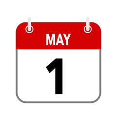 1 May, calendar date icon on white background.