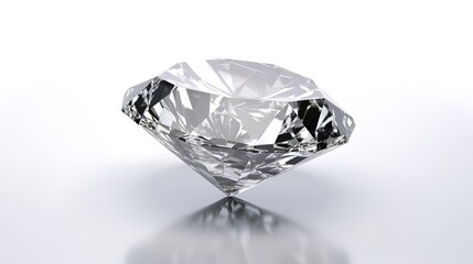 Large Clear Diamond with reflection Dazzling diamond on white background. - obrazy, fototapety, plakaty
