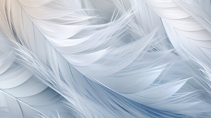 Fototapeta na wymiar Delicate patterns of a feather in fractal form, with soft whites, grays, and pastel blues.