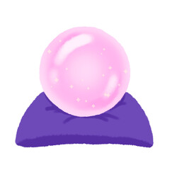 Cute Pink Crystal Ball Magic Doodle Halloween element, signs and symbols decorative, Hand drawn in doodle style.