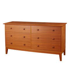 Vintage late-century dresser. Detailed teak furniture. No background png.