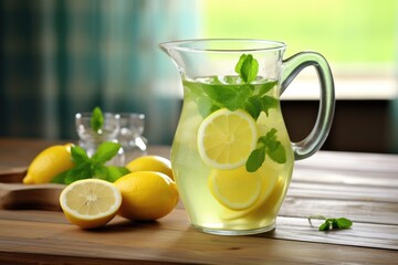 Fototapeta premium a glass pitcher filled with fresh lemonade
