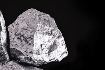 large silver stone, rare silver nugget. Gemstone in high resolution, luxury concept. Mexico ore excavation.
