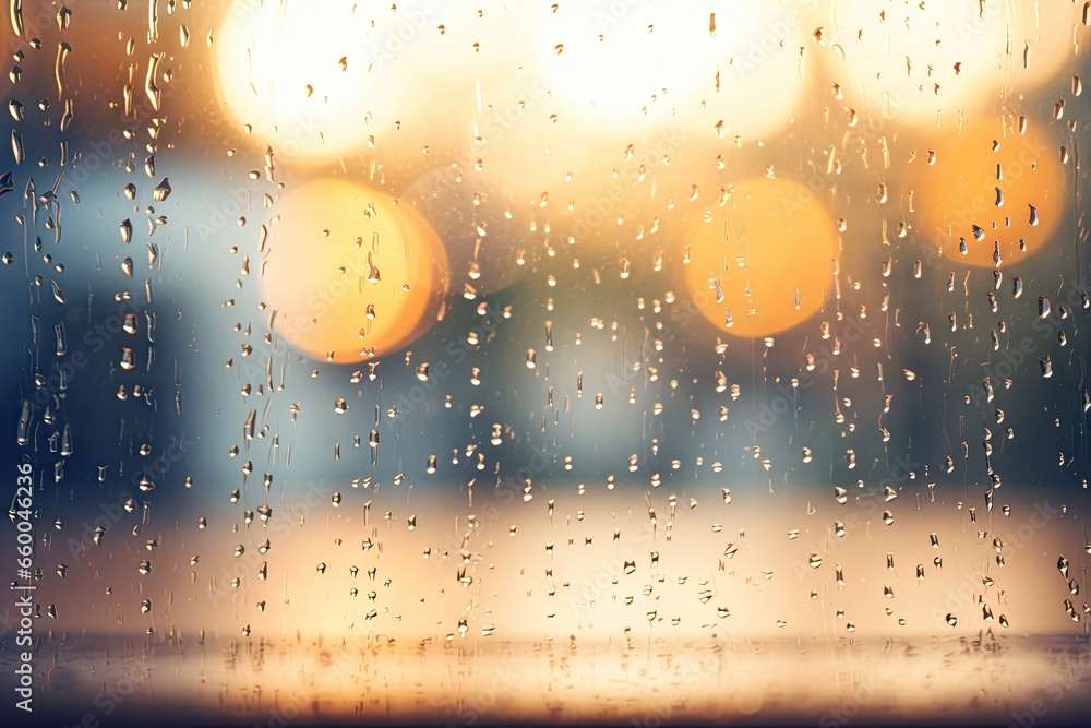 Poster a close up of a window with rain drops on it. generative ai