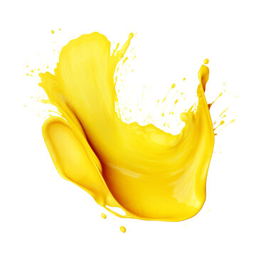 Yellow watercolor paint staint isolated on white background, no background, png