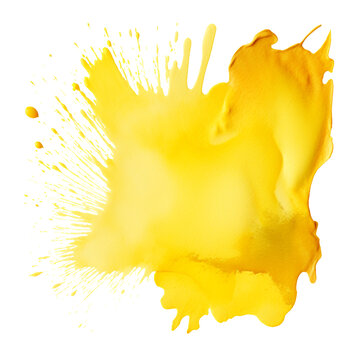 Yellow watercolor paint staint isolated on white background, no background, png