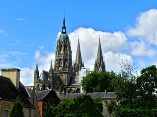 Bayeux, August 2023 - Visit the magnificent medieval town of Bayeux in Normandy - View of the magnificent Notre-Dame de Bayeux cathedral