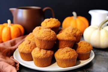 Obraz na płótnie Canvas gluten-free pumpkin spice muffins placed next to a gourd