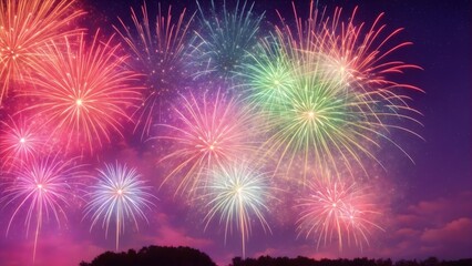 Fireworks in the night sky. Colorful fireworks on night sky. New Year Celebration.