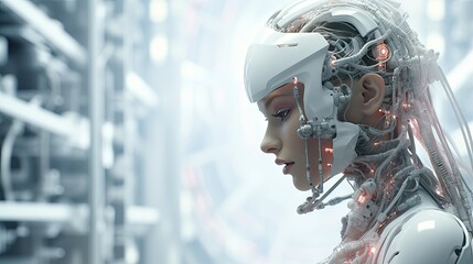 Fototapeta premium Futuristic 3D rendering in white with a cyberpunk sci fi style