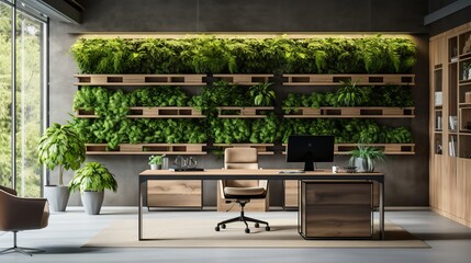 Office interior  with eco interior decoration  Home interior with decor  plants decoration interior design of work space