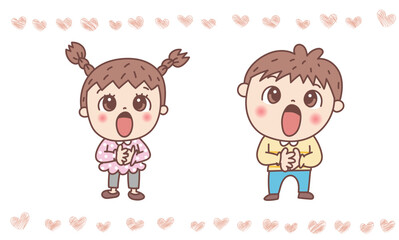 胸に手を当てて感心している子どもたち