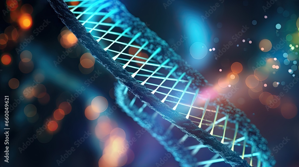 Poster High resolution 3D render of a scientific background with a DNA string