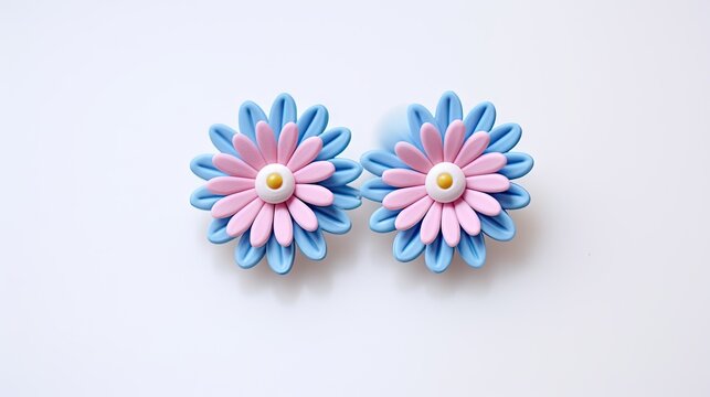 making pink blue and white daisy flower polymer clay earrings with 3D printed clay cutter tools