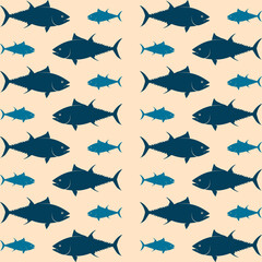 Blue fish decorative seamless repeating pattern vector illustration background