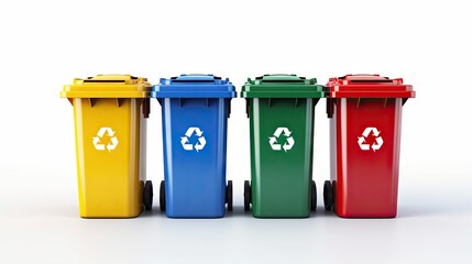 Four recycle bins vibrant on white background