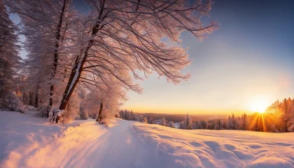 Fotobehang Lavendel snowy winter landscape panorama