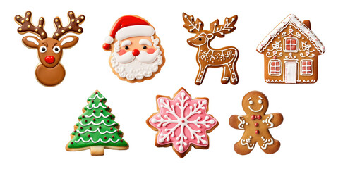 Winter Set of Sugar Cookie Christmas and Cute Design Gingerbread Cookies. Features Biscuit Shaped...