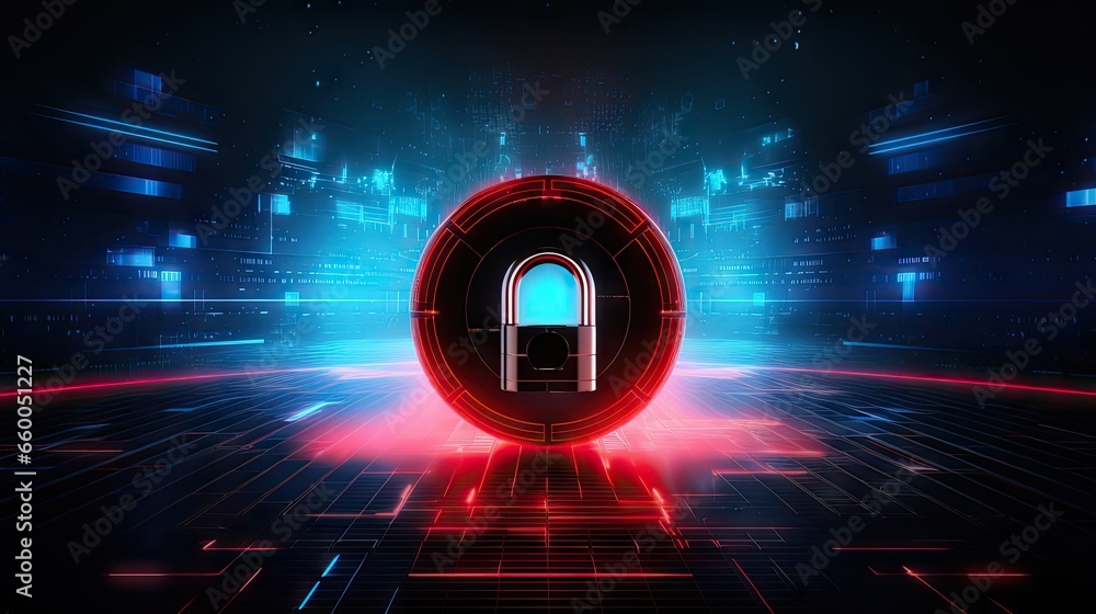 Aufkleber Futuristic technology concept with closed padlock binary code and gradient background 3D illustration