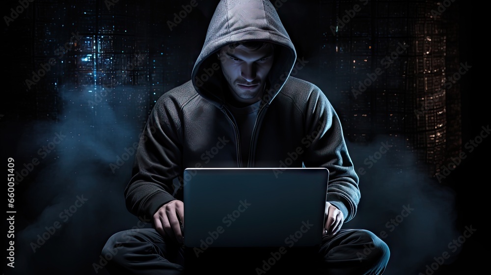 Poster Hacker using a laptop