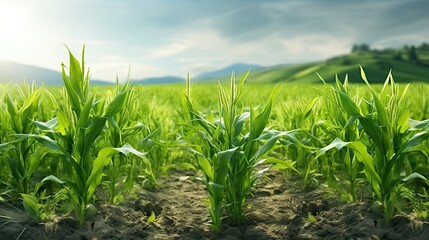 Growing corn in the field agricultural land