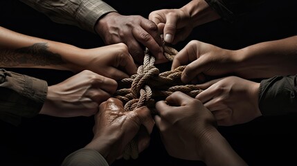 Group held together like interconnected ropes tied by a strong knot symbolizing unbreakable community trust and faith - obrazy, fototapety, plakaty