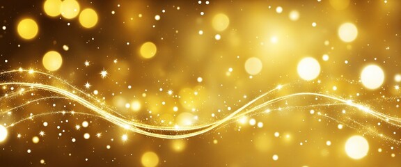 Christmas golden glowing background. Holiday abstract glitter defocused backdrop with blinking tars...