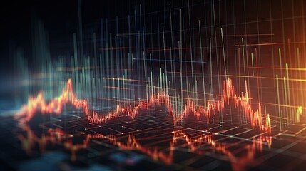 Global trading market changes illustrated through abstract business chart with downtrend line graph and bar chart featuring multi exposure effect and lens flare