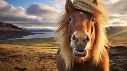 Icelandic horse smiles widely - obrazy, fototapety, plakaty